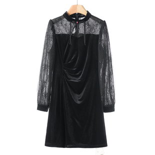 收腰灯芯绒新中式 999西湖阁老 蕾丝袖 冬季 连衣裙101 栖