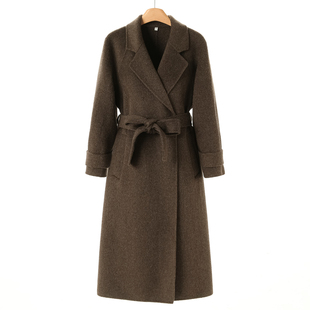 西装 100绵羊毛 绍 冬装 领无扣系腰带双面呢长毛大衣853 妃
