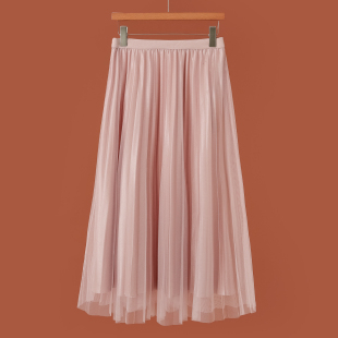 松紧高腰气质百褶网纱半身裙701 春装 469西湖阁老 奕