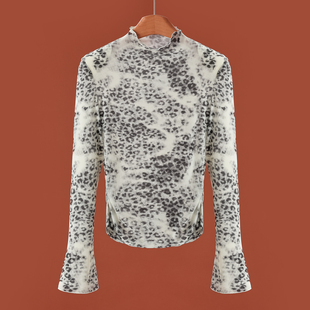 春装 莫Y 拼色木耳领弹力垫肩打底T恤411 92%锦纶 369