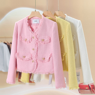 春季 毛条流苏双排翻盖小香风外套693 得 899西湖阁老