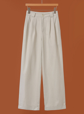 689 55%莱赛尔【境】春装 拼折遮胯卷边宽脚拖地裤315