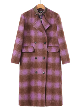 2090西湖阁老【AL】冬装*绍 袢带小立领格子开叉长毛大衣063