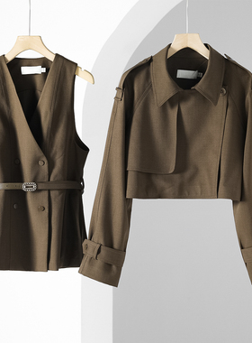 999西湖阁老【栖】春季 收腰马甲+落肩袖短外套两件套882