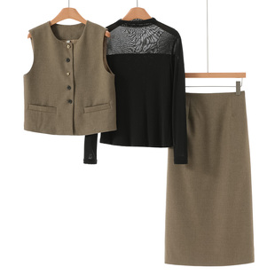 绍 春装 打底衫 马甲外套 202 西湖阁老 松紧后腰半裙套装 庄