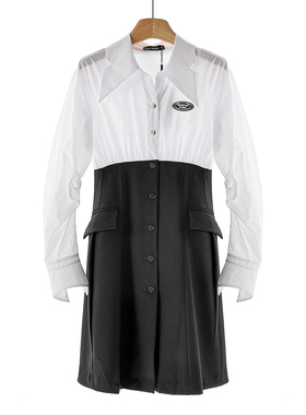 699西湖阁老【FC】春季 撞色上下拼接有口袋衬衫领连衣裙327