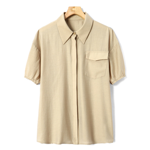 溜肩松紧袖 醋酸 熙H 夏装 XH593弜 翻盖口袋休闲港风衬衫