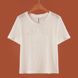 68%莱赛尔 针织衫 文 镂空字母含醋酯短袖 348 春装 399