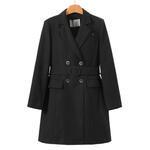 659西湖阁老 春装 西装 领系腰带开叉条纹风衣外套979 卡拉