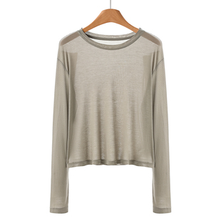 薄款 100莱赛尔 亲肤舒适天丝长袖 春装 短T恤058 兰