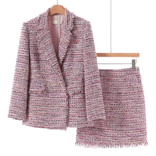 包臀短裙含绵羊毛套装 西湖阁老 毛条流苏外套 冬装 829 栖