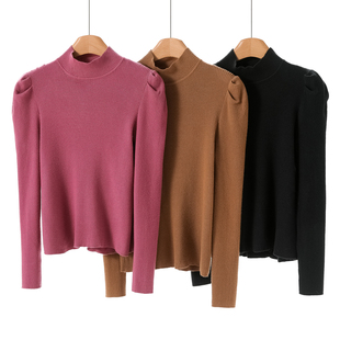 打底针织衫 599西湖阁老 港风宽肩半高领修身 冬装 536 蕾