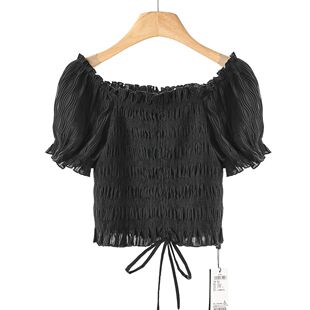 套头小衫 499西湖阁老 034 短款 小个子方领松紧修身 莫Y 夏装