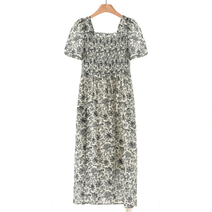 风方领套头花色松紧腰短袖 夏装 连衣裙662弜 俪 西湖阁老