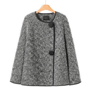 79%绵羊毛斜条纹插肩袖 冬装 暗扣呢大衣211弜 莫Y 2299含桑蚕丝