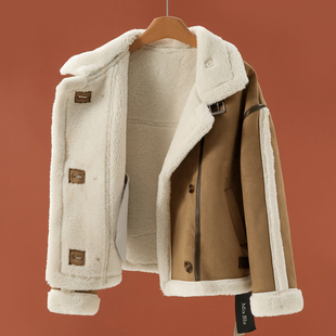 翻领双排扣皮毛一体短款 春装 外套202 兰 1099西湖阁老