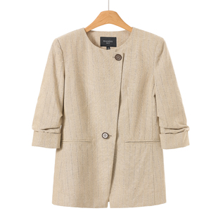 圆领不对称扣子条纹抽褶袖 春装 含棉外套660 序 599西湖阁老