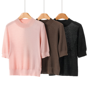 27%绵羊毛 短袖 兹 亮片点缀修身 薄针织126 春装 499