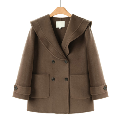 1499西湖阁老【栖】冬季 荷叶边翻领直筒双面呢大衣012