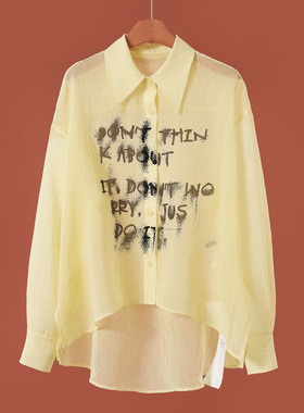 890西湖阁老【AL】春装*绍 开叉不规则印花防晒宽松衬衫839