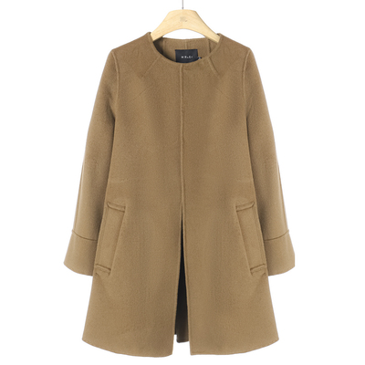 2099 100绵羊毛【莫Y】冬季 无扣系腰绳圆领双面呢大衣012