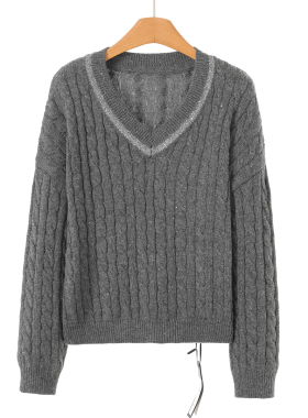 599 31%绵羊毛【HO】春装 *绍 重工亮片V领套头针织衫038