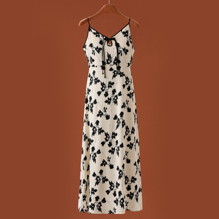 飘带盘扣印花新中式 春季 吊带连衣裙007 兰 539西湖阁老