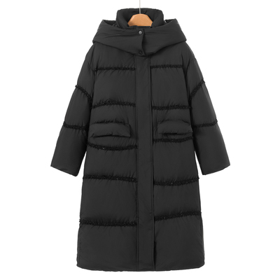 3099西湖阁老【涛】冬装 连帽麻织拼接泡芙感长款直筒羽绒服095