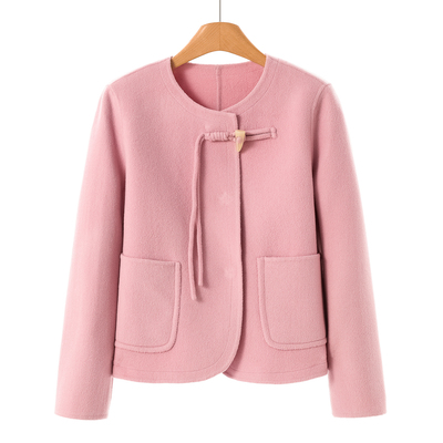 1489 7%山羊绒【TH】冬装 牛角扣绵羊毛双面呢大衣001