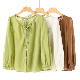 圆领单排扣肩膀镂空纯色衬衫 399 春季 熠 110 40%粘纤