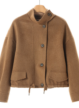 5%山羊绒【之】冬装 绵羊毛立领抽绳双面呢长毛大衣060