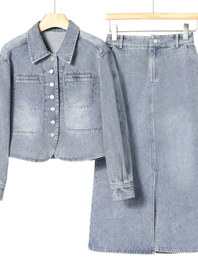 西湖阁老【楚】春季*绍 纽扣短外套+开叉过膝半身裙牛仔套装011丘