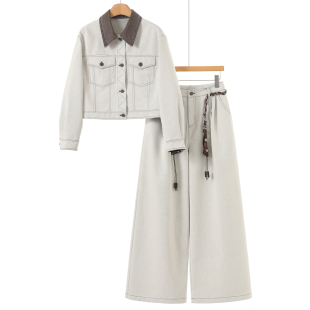 春装 全棉短款 外套 西湖阁老 牛仔套装 当季 高腰阔腿裤 608 卓