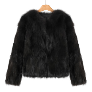 冬装 申 松弛贵气感圆领搭扣皮草外套202 羊皮革 狐狸毛皮