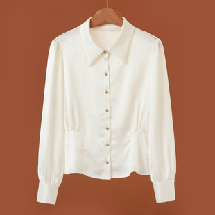 萌 温柔短衬衫 春装 坑条暗纹理收腰修身 134 绍 339西湖阁老