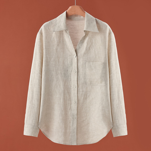 风翻领单排扣质感满满宽松衬衫 春装 550 兰 100亚麻
