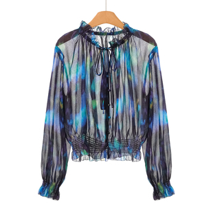 衬衫 699西湖阁老 木耳立领双绳系带喇叭袖 春装 711 栖