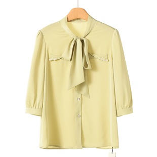 衬衫 599西湖阁老 系带V领垂坠感缎面重工七分袖 春装 711 奕