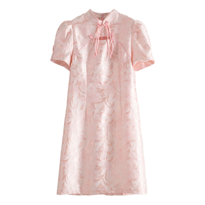 西湖阁老【潮】当季夏装 盘扣钉珠前襟镂空旗袍连衣裙CH936弜