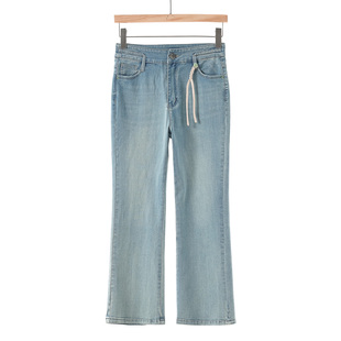 显瘦编织飘带九分微喇牛仔裤 西湖阁老 修身 春季 620 都SML