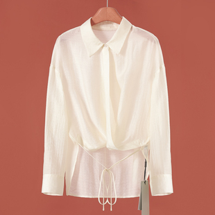 389西湖阁老 春装 交叠前襟套头系带宽松衬衫 825 卡拉