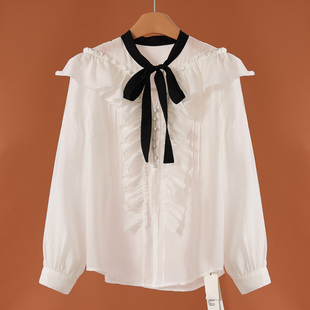 V领系带荷叶边天丝套头衬衫 799 春装 栖 571 70%莱赛尔纤维