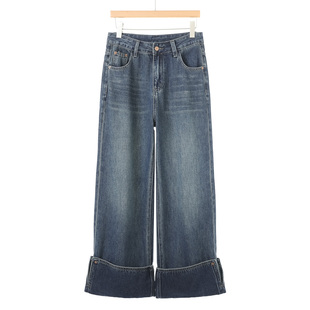 翻边宽脚痞帅高挑阔腿牛仔裤 西湖阁老 绍 春装 810 萌