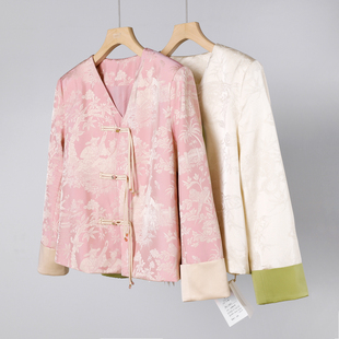 国风无领垫肩提花宽松短外套808 春季 西湖阁老 佐
