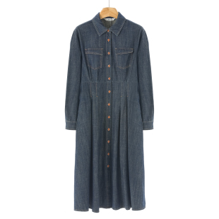 款 769西湖阁老 棉翻领单排扣衬衫 春季 收腰连衣裙105 熠