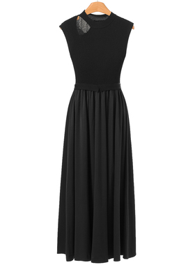 999 56%粘纤【莫Y】26春装 圆领小心机镂空针织拼接无袖连衣裙334