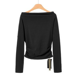 翻边一字肩蝙蝠袖 春装 收腰T恤935 兰 279西湖阁老