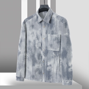 翻领水洗扎染含棉牛仔衬衫 669男装 春装 冰 外套012 西湖阁老
