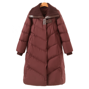 泡芙感针织拼接双层翻领长款 西湖阁老 绍 冬装 羽绒服620 歌Z