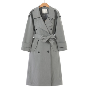 西湖阁老 领含粘纤长款 文 气质西装 风衣外套811 春装 1399